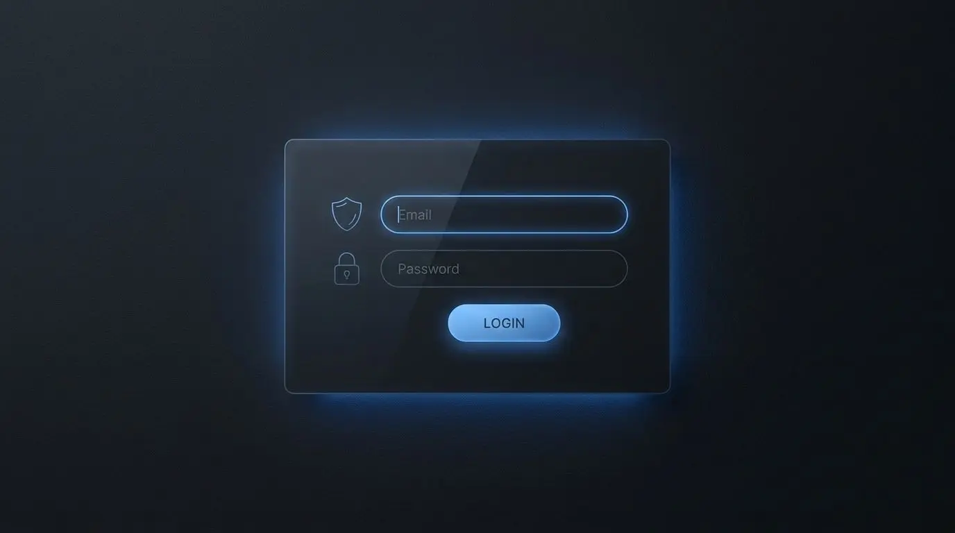 Tmavý banner s přehledným přihlašovacím panelem a bezpečnostními prvky
