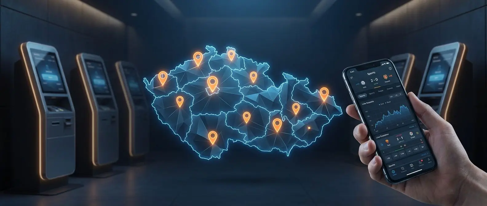 Mapa ČR s vyznačenými místy BetX terminálů a online rozhraním