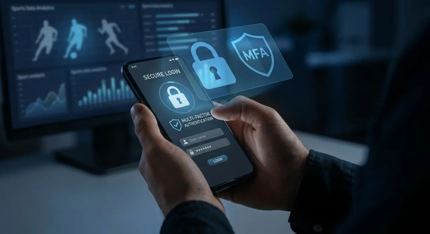 Bezpečné přihlášení do mobilní aplikace s ikonami zámku a MFA