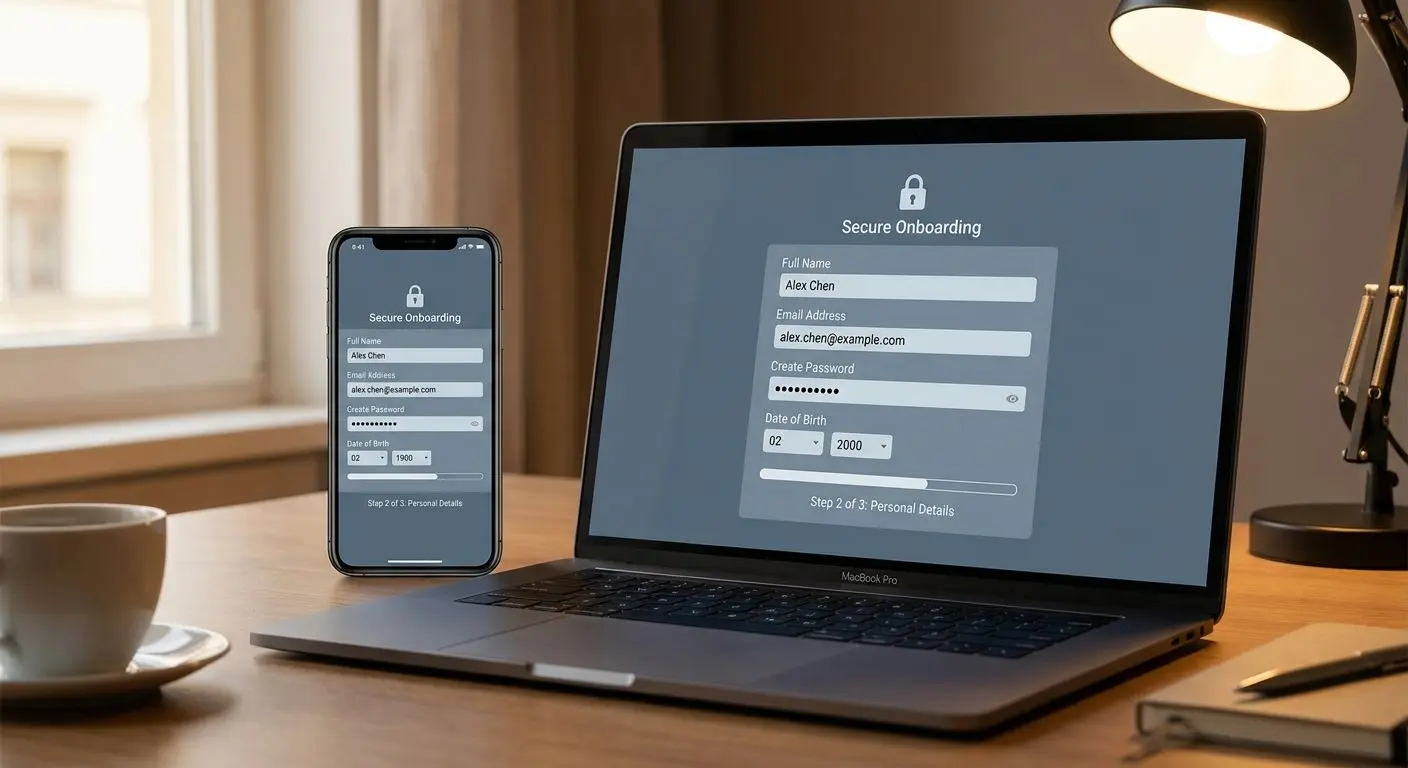 Registrační formulář BetX na notebooku a mobilu