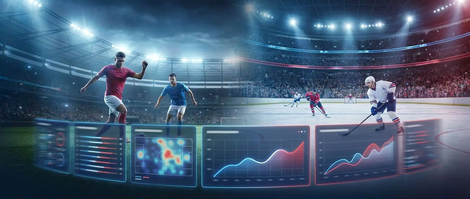 Hero banner se sportovní statistikou fotbalu a hokeje pro BetX